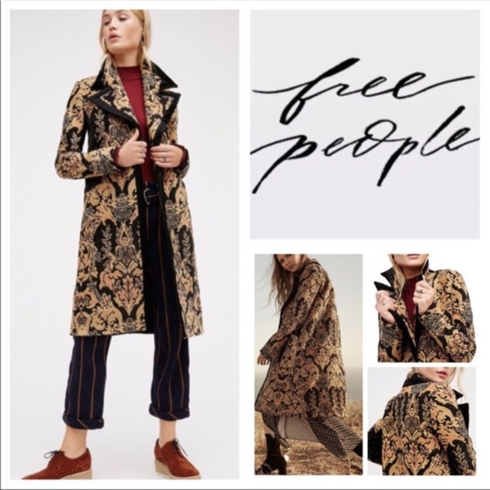 Free People - Jacquard Blocked Velvet Tapestry Coat Jacket - Size L